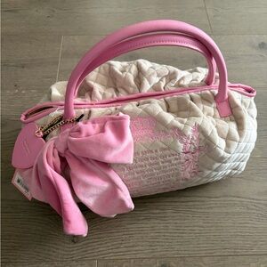 NWT Juicy Couture Sandstone Pink & Cream Quilted Bow Bag